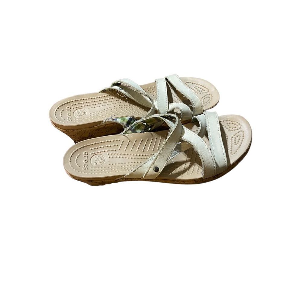 Crocs Leigh Cork Beige Wedge sandals Leather Straps Womens
